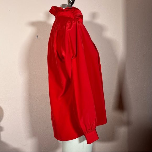 Vintage 70 80 Lilli Ann Retro Victorian Red Ruffle Front Feminine Tuxedo shirt - Picture 5 of 17